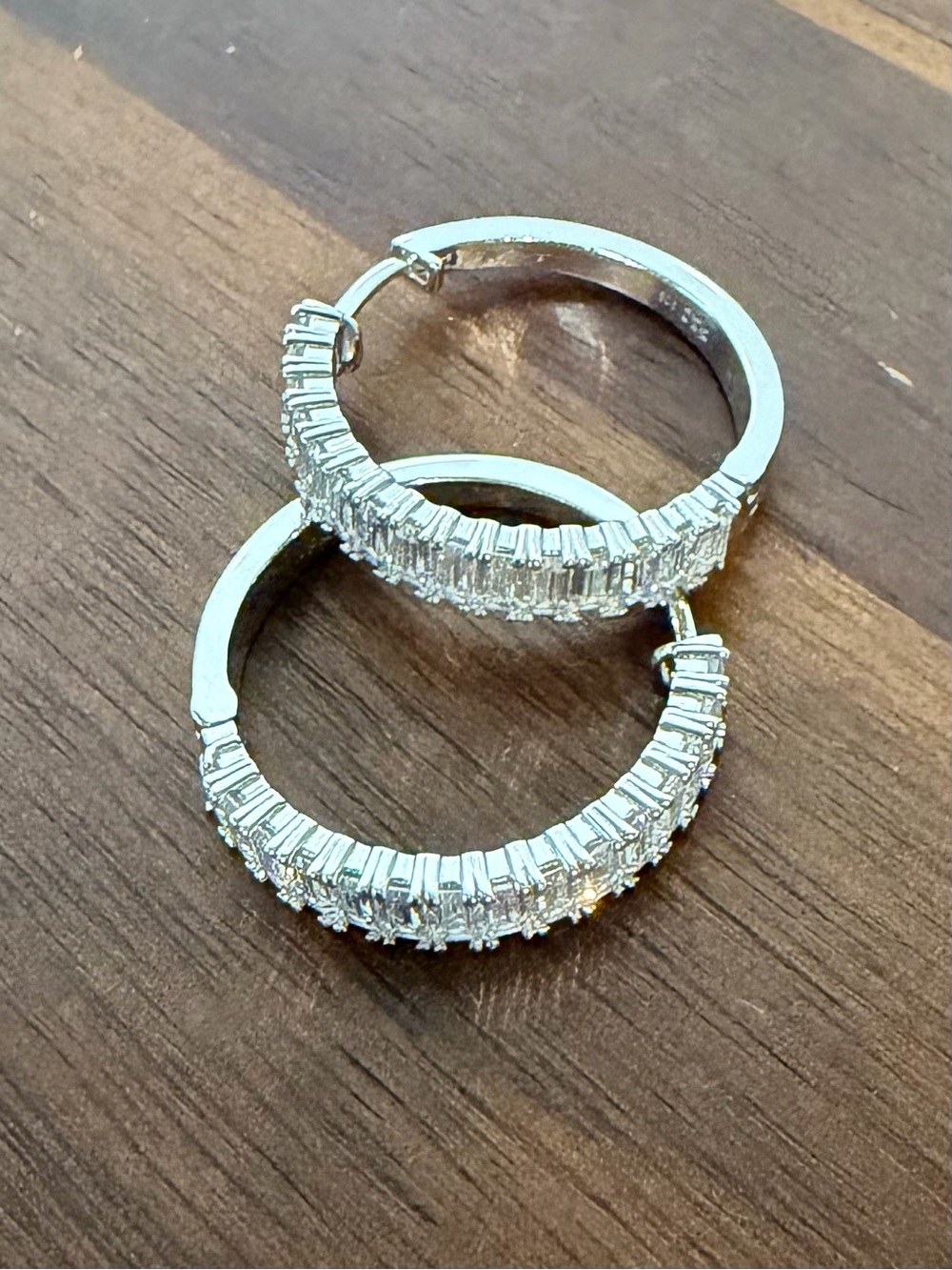 Primal Art & Jewel PAJ 925 Sterling Silver Baguette CZ Hoop Earrings Huggie